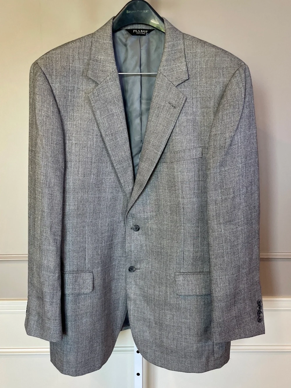 Jos. A. Banks Blazer 46L Silk Cashmere Micro Houndstooth Plaid Black White